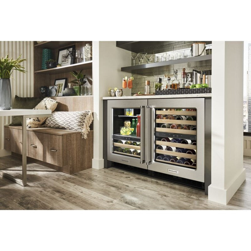 KitchenAid 24" Undercounter Wine Cellar with Glass Door and Wood-Front Racks - Stainless Steel (KUWR214KSB)