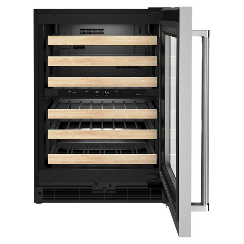 KitchenAid 24" Undercounter Wine Cellar with Glass Door and Wood-Front Racks - Stainless Steel (KUWR214KSB)