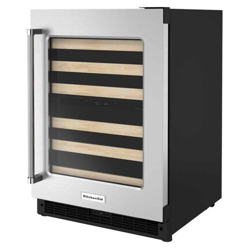 KitchenAid 24" Undercounter Wine Cellar with Glass Door and Wood-Front Racks - Stainless Steel (KUWR214KSB)