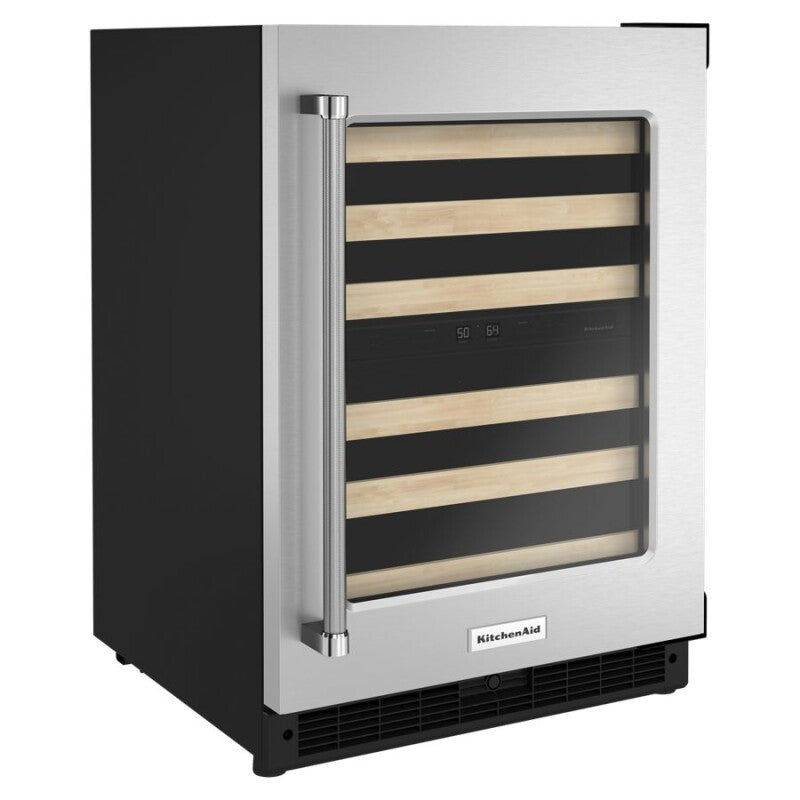 KitchenAid 24" Undercounter Wine Cellar with Glass Door and Wood-Front Racks - Stainless Steel (KUWR214KSB)