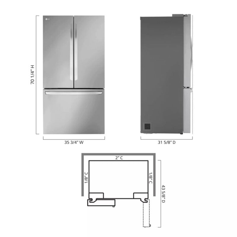 LG 27 cu. ft. Smart Counter-Depth MAX™ French Door Refrigerator - Print Proof Stainless Steel (LRFLC2706S)