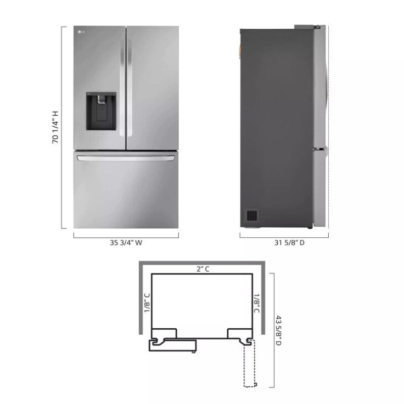 LG 26 cu. ft. Smart Counter-Depth MAX™ Refrigerator with Dual Ice Makers - Stainless Steel (LRFXC2606S)