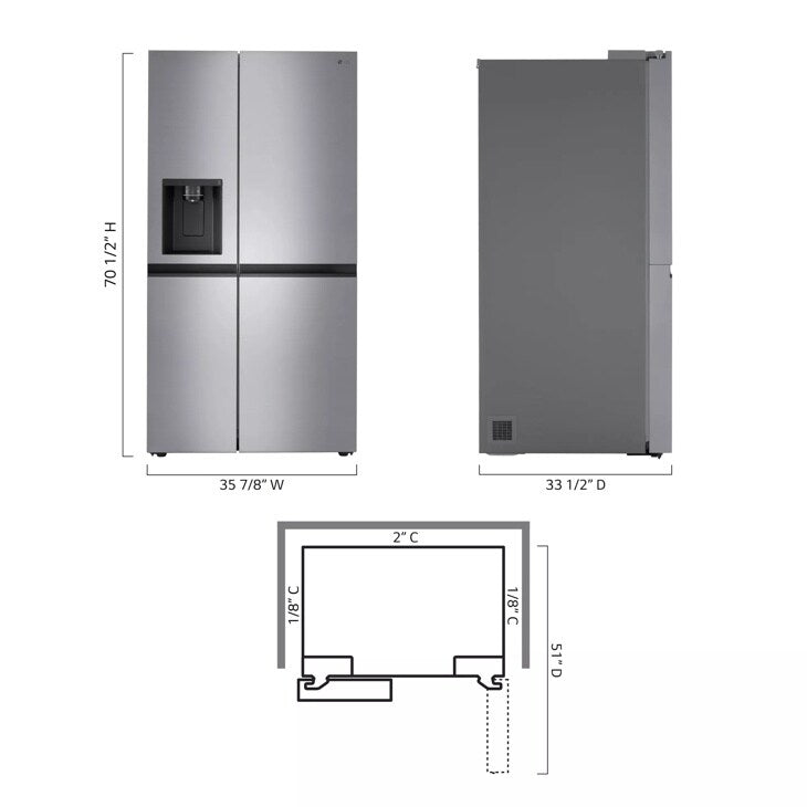 LG 27 cu. ft. Side-by-Side Refrigerator with Smooth Touch Ice Dispenser - Stainless Steel Look (LRSXS2706V)