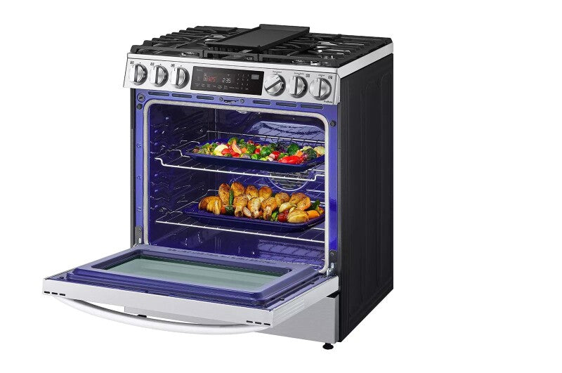 LG 6.3 cu ft. Smart wi-fi Enabled ProBake Convection® InstaView®?Gas Slide-In Range with Air Fry - Print Proof Stainless Steel (LSGL6335F)