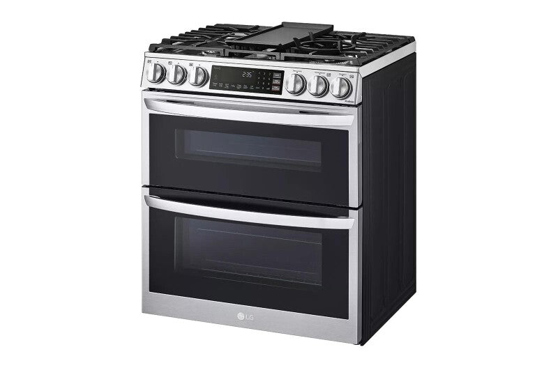 LG 6.9 cu. ft. Smart Gas Double Oven Slide-in Range with InstaView®, ProBake® Convection, Air Fry, and Air Sous Vide - Print Proof Stainless Steel (LTGL6937F)