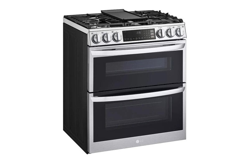 LG 6.9 cu. ft. Smart Gas Double Oven Slide-in Range with InstaView®, ProBake® Convection, Air Fry, and Air Sous Vide - Print Proof Stainless Steel (LTGL6937F)