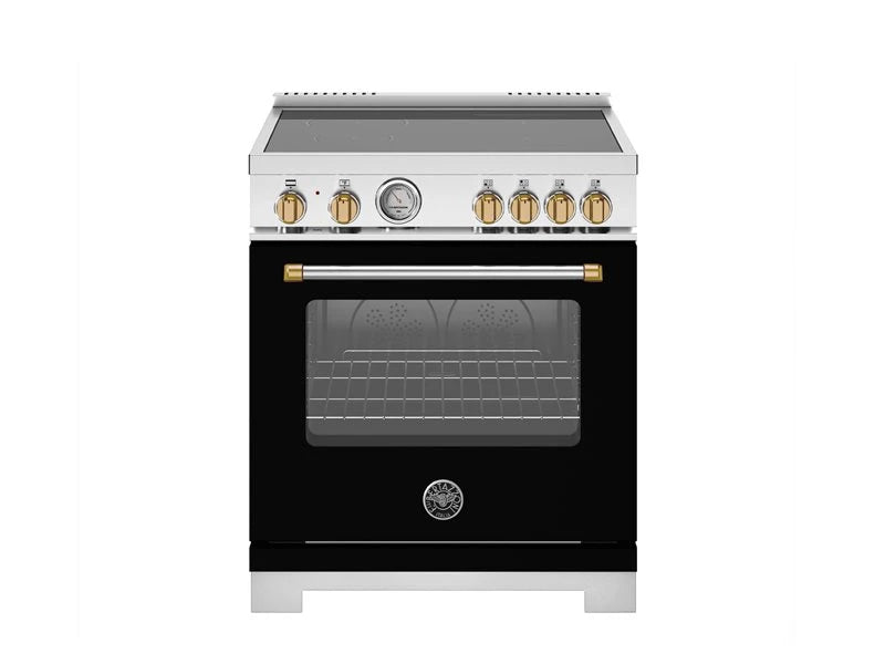 BERTAZZONI  30 inch Induction Range, 4 Heating Zones, Electric Oven - Gold Accents - Nero Matt (MAS304INMNG)