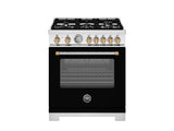 BERTAZZONI  30 inch Dual Fuel, 5 Burners, Electric Oven - Gold Accents - Nero Matt (MAS305DFMNG)