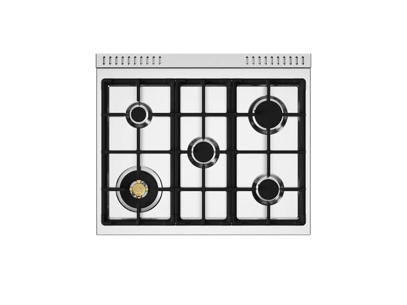 BERTAZZONI  30 inch Dual Fuel, 5 Burners, Electric Oven - Gold Accents - Nero Matt (MAS305DFMNG)