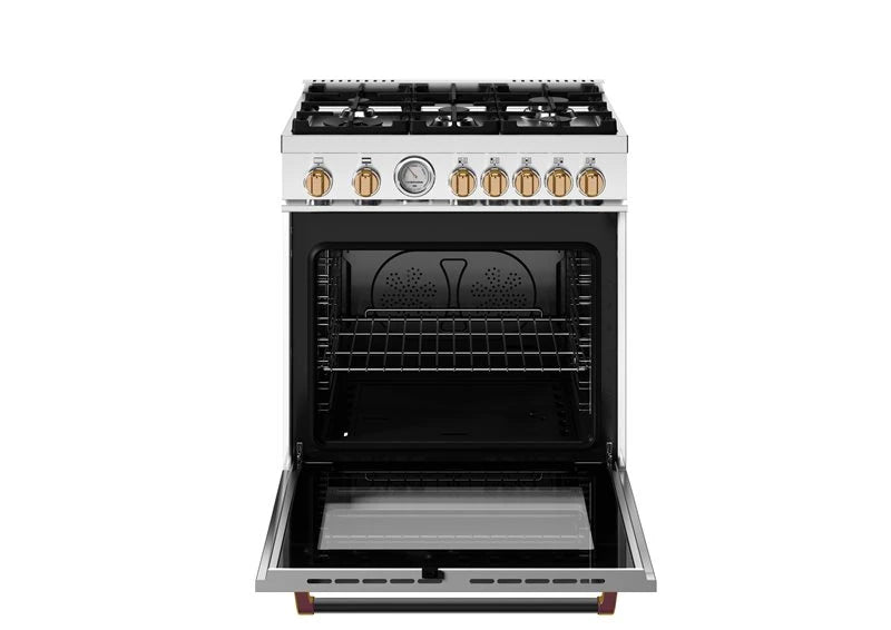 BERTAZZONI  30 inch All Gas Range, 5 Burners - Gold Accents - Bianco Matt (MAS305GASBG)