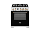 BERTAZZONI  30 inch All Gas Range, 5 Burners - Gold Accents - Nero Matt (MAS305GASNG)