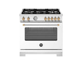 BERTAZZONI  36 inch Dual Fuel Range, 5 Burner, Electric Oven - Gold Accents - Bianco Matt (MAS365DFMBG)