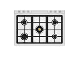 BERTAZZONI  36 inch Dual Fuel Range, 5 Burner, Electric Oven - Gold Accents - Bianco Matt (MAS365DFMBG)