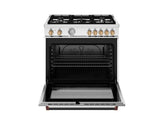 BERTAZZONI  36 inch Dual Fuel Range, 5 Burner, Electric Oven - Gold Accents - Bianco Matt (MAS365DFMBG)