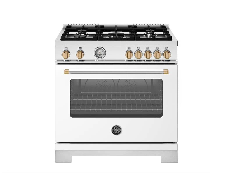 BERTAZZONI  36 inch All Gas Range, 5 Burners - Gold Accents - Bianco Matt (MAS365GASBG)