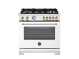 BERTAZZONI  36 inch All Gas Range, 5 Burners - Gold Accents - Bianco Matt (MAS365GASBG)
