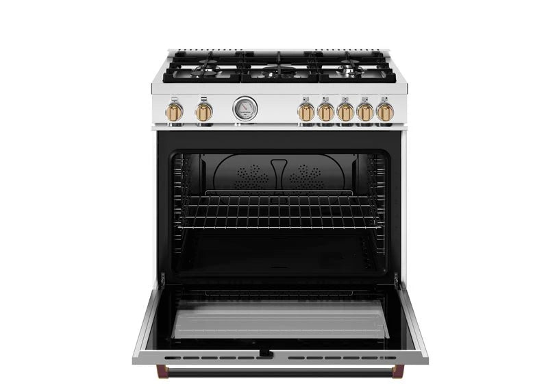 BERTAZZONI  36 inch All Gas Range, 5 Burners - Gold Accents - Bianco Matt (MAS365GASBG)