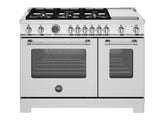 BERTAZZONI  48 inch Dual Fuel Range, 6 Brass Burners and Griddle, Electric Self-Clean Oven - Stainless Steel (MAS486BTFEPXT)