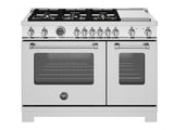 BERTAZZONI  48 inch Dual Fuel Range, 6 Brass Burners and Griddle, Electric Self-Clean Oven - Stainless Steel (MAS486BTFEPXT)