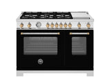 BERTAZZONI  48 inch All Gas Range, 6 Burner and Griddle - Gold Accents - Nero Matt (MAS486GGASNG)