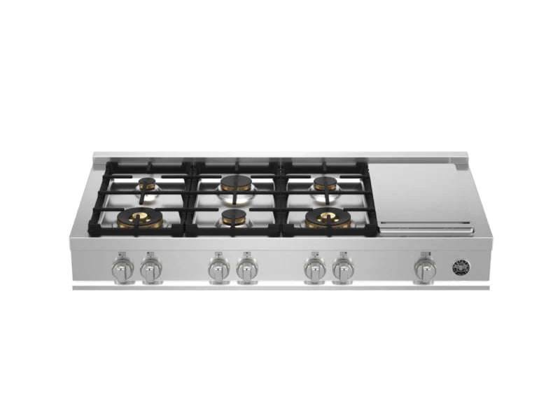 BERTAZZONI  48 Gas Rangetop 6 brass burners + electric griddle - Stainless Steel (MAST486GRTBXT)