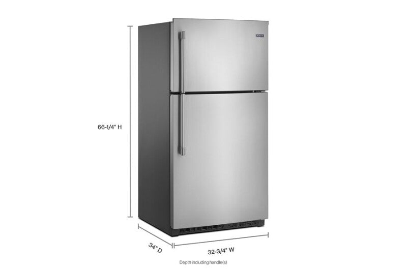 Maytag 33-Inch Wide Top Freezer Refrigerator with EvenAir Cooling Tower- 21 Cu. Ft. - Fingerprint Resistant Stainless Steel (MRT711SMFZ)