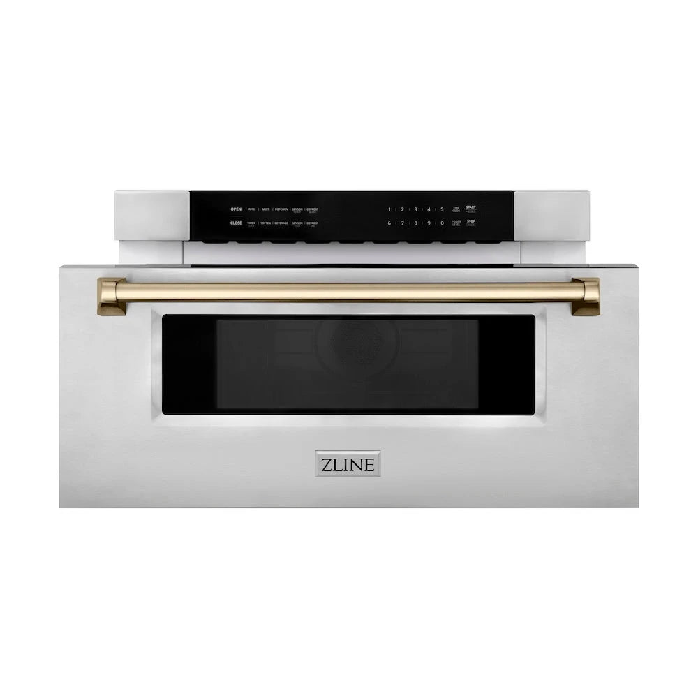 ZLINE  Autograph Edition 30 In. 1.2 Cu. Ft. Built-in Microwave Drawer In Stainless Steel With Champagne Bronze Accents - Stainless Steel (MWDZ30CB)
