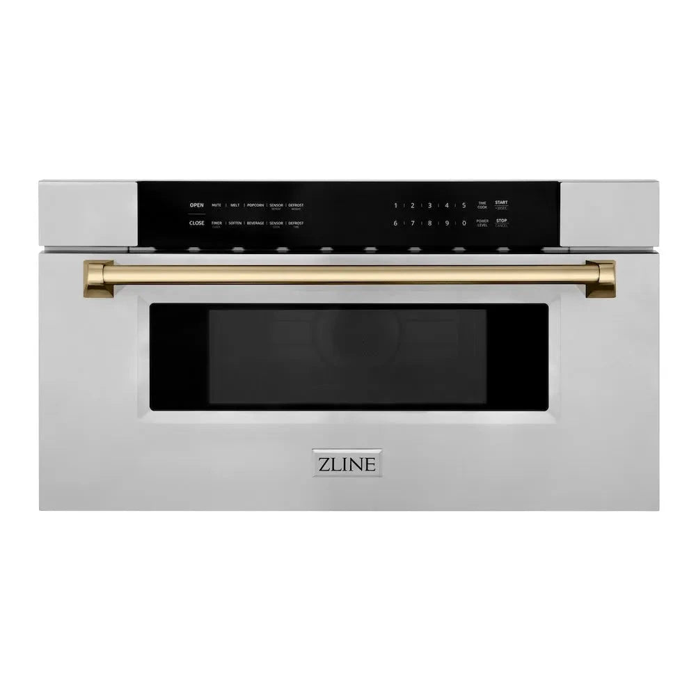 ZLINE  Autograph Edition 30 In. 1.2 Cu. Ft. Built-in Microwave Drawer In Stainless Steel With Champagne Bronze Accents - Stainless Steel (MWDZ30CB)