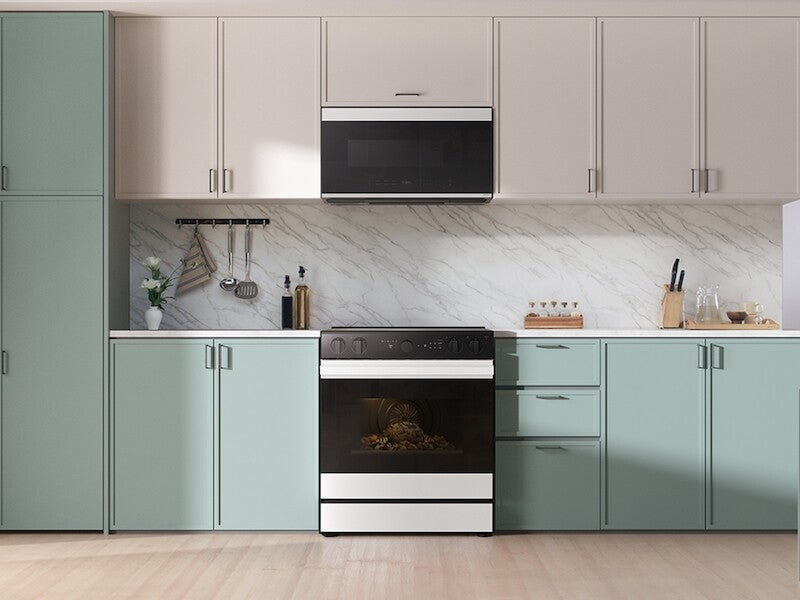 Samsung  Bespoke 6.3 cu. ft. Smart Slide-In Electric Range with Air Sous Vide & Air Fry in White Glass - White Glass (NSE6DB850012AA)