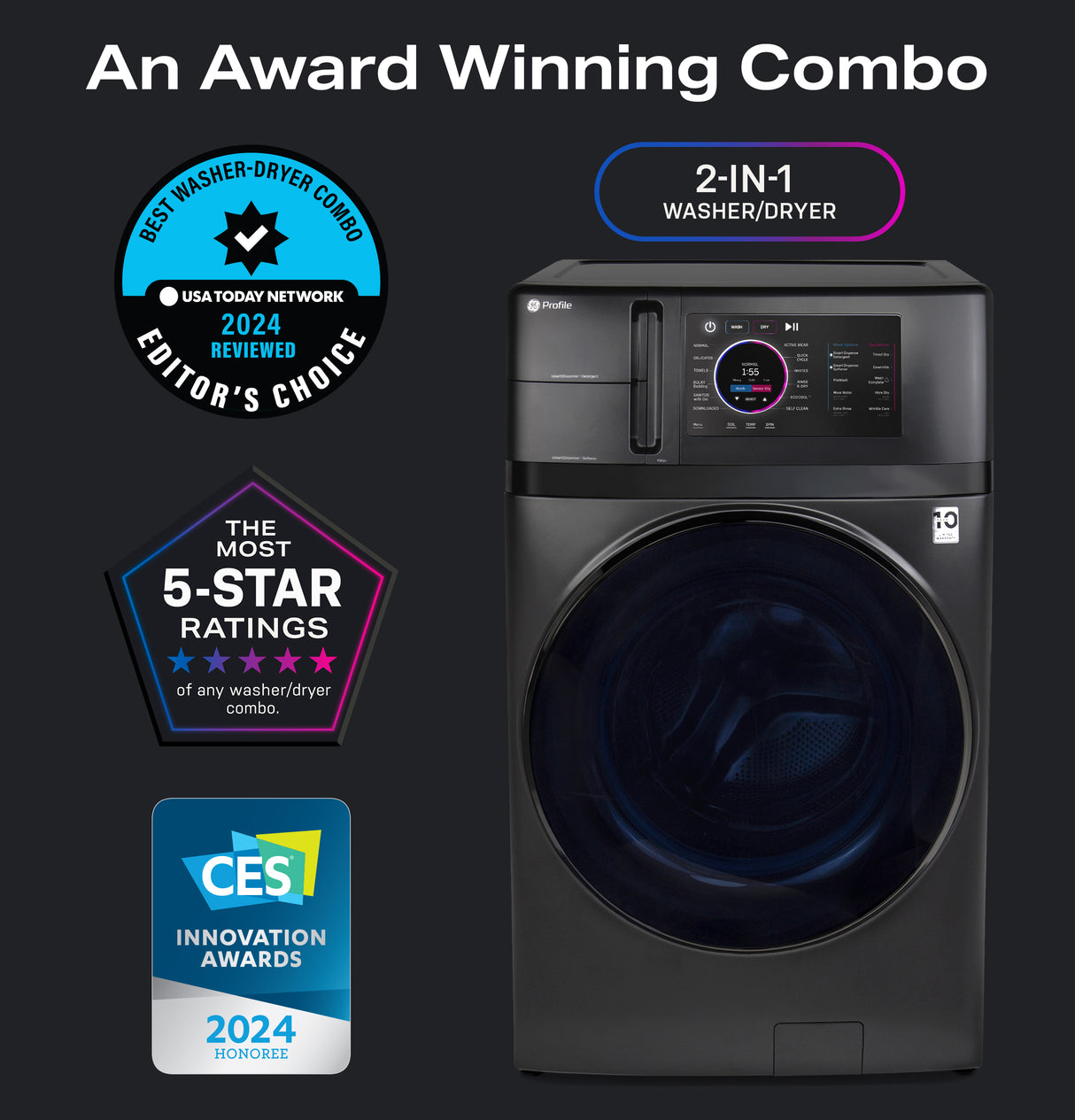 GE Profile  4.8 cu. ft. Capacity UltraFast Combo with Ventless Inverter Heat Pump Technology Washer/Dryer - Carbon Graphite (PFQ97HSPVDS)