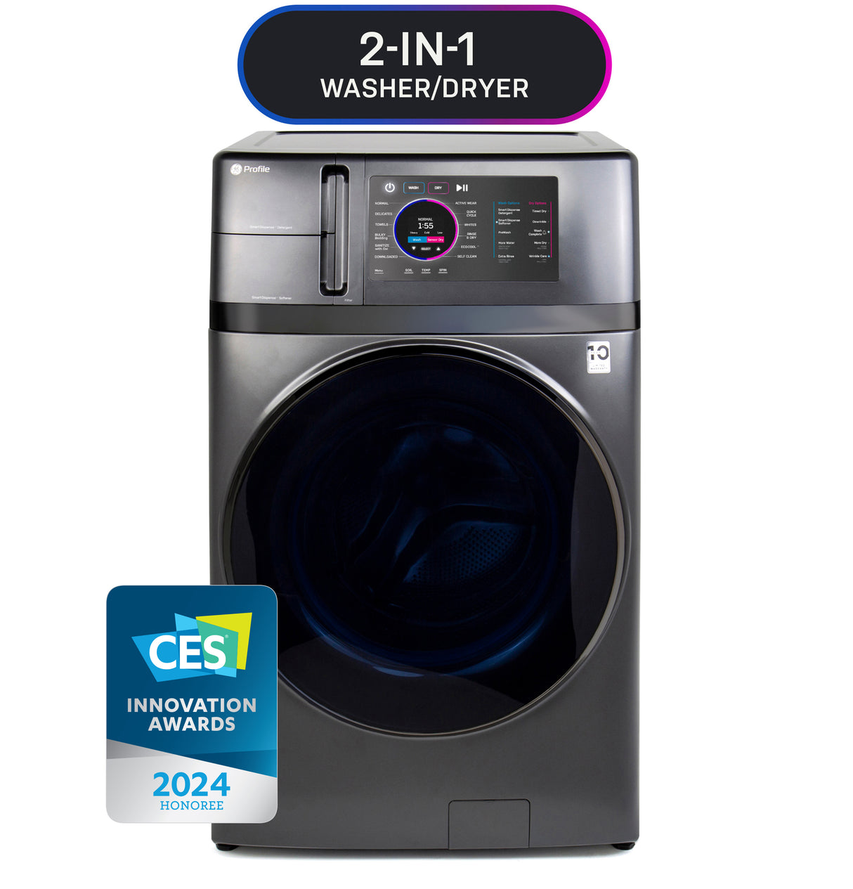 GE Profile 4.8 cu. ft. Capacity UltraFast Combo with Ventless Inverter Heat Pump Technology Washer/Dryer - Carbon Graphite (PFQ97HSPVDS)