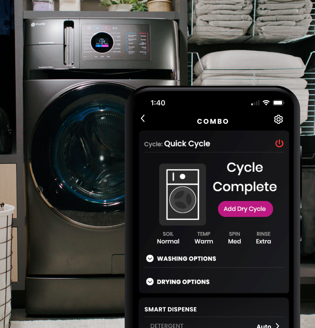 GE Profile  4.8 cu. ft. Capacity UltraFast Combo with Ventless Inverter Heat Pump Technology Washer/Dryer - Carbon Graphite (PFQ97HSPVDS)