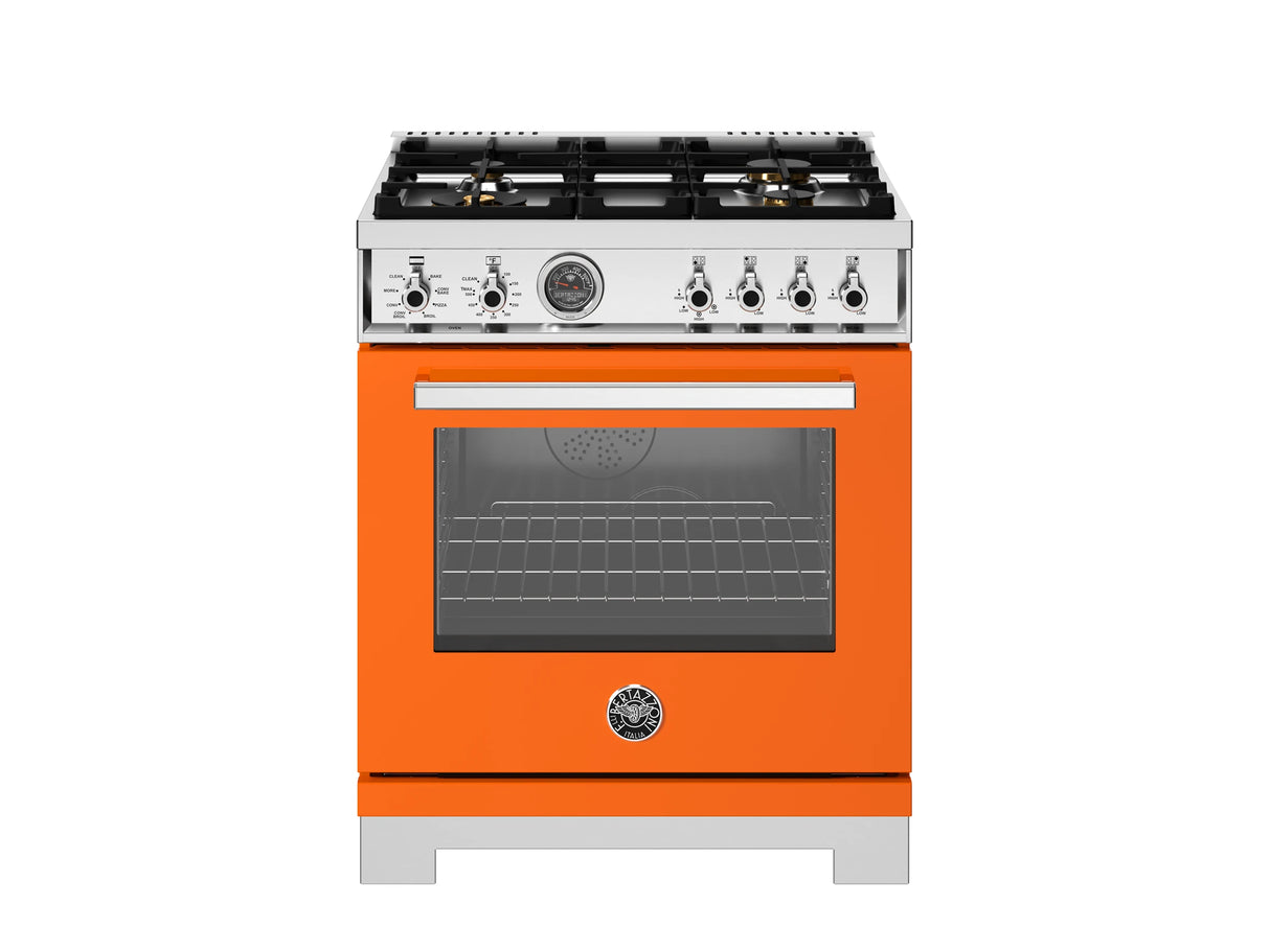 BERTAZZONI  30 inch Dual Fuel Range, 4 Brass Burners, Electric Self-Clean Oven - Arancio (PRO304BFEPART)