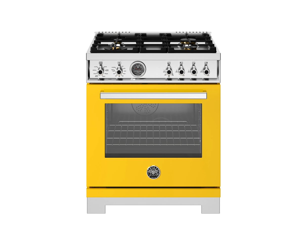 BERTAZZONI  30 inch Dual Fuel Range, 4 Brass Burners, Electric Self-Clean Oven - Giallo (PRO304BFEPGIT)