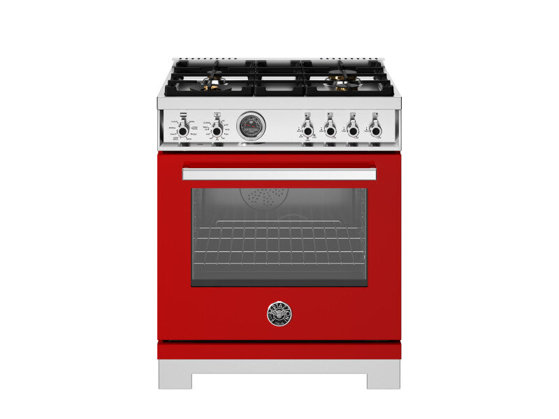 BERTAZZONI  30 inch Dual Fuel Range, 4 Brass Burners, Electric Self-Clean Oven - Rosso (PRO304BFEPROT)