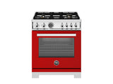 BERTAZZONI  30 inch Dual Fuel Range, 4 Brass Burners, Electric Self-Clean Oven - Rosso (PRO304BFEPROT)
