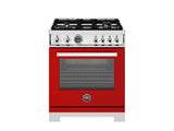 BERTAZZONI  30 inch Dual Fuel Range, 4 Brass Burners, Electric Self-Clean Oven - Rosso (PRO304BFEPROT)