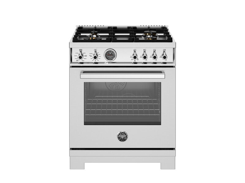 BERTAZZONI  30 inch Dual Fuel Range, 4 Brass Burners, Electric Self-Clean Oven - Stainless Steel (PRO304BFEPXT)
