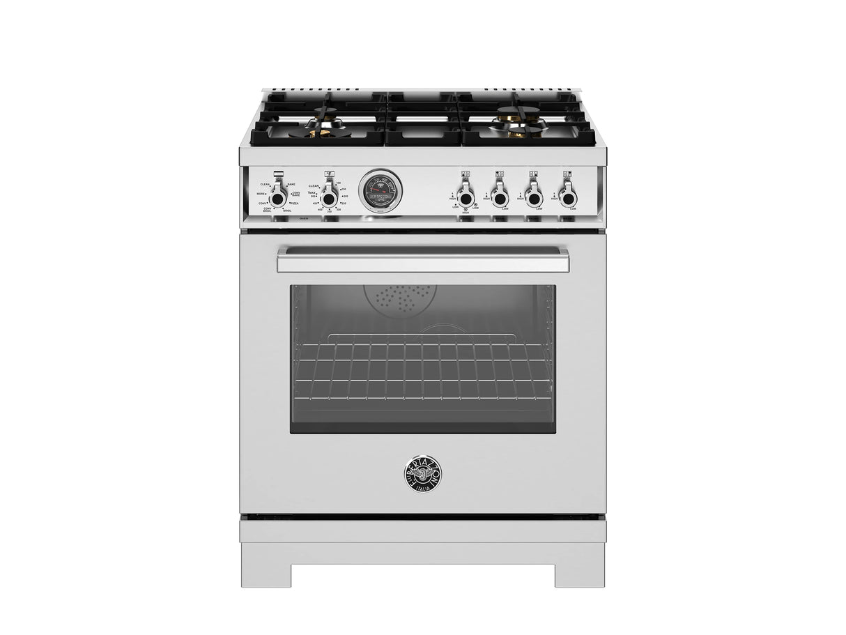 BERTAZZONI  30 inch Dual Fuel Range, 4 Brass Burners, Electric Self-Clean Oven - Stainless Steel (PRO304BFEPXT)