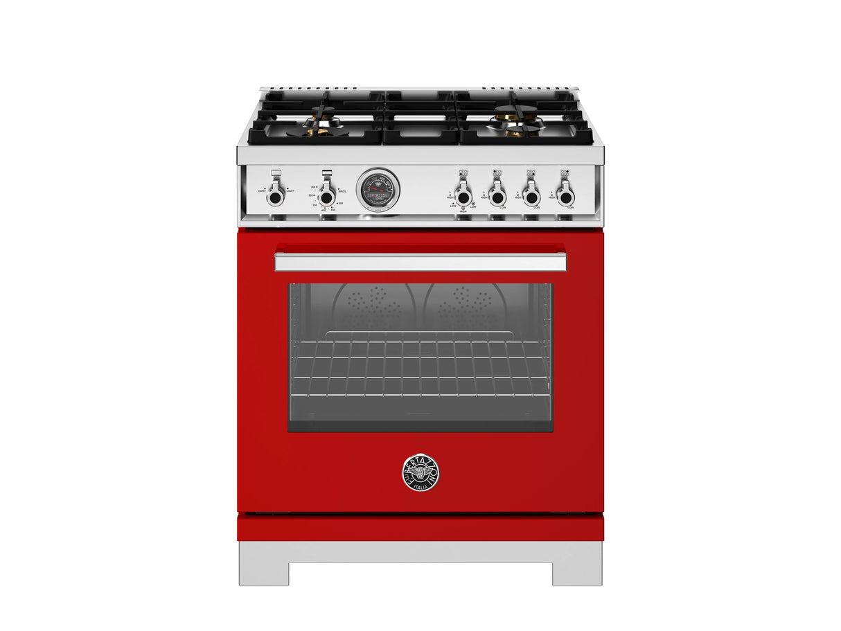 BERTAZZONI  30 inch All Gas Range, 4 Brass Burners - Rosso (PRO304BFGMROT)