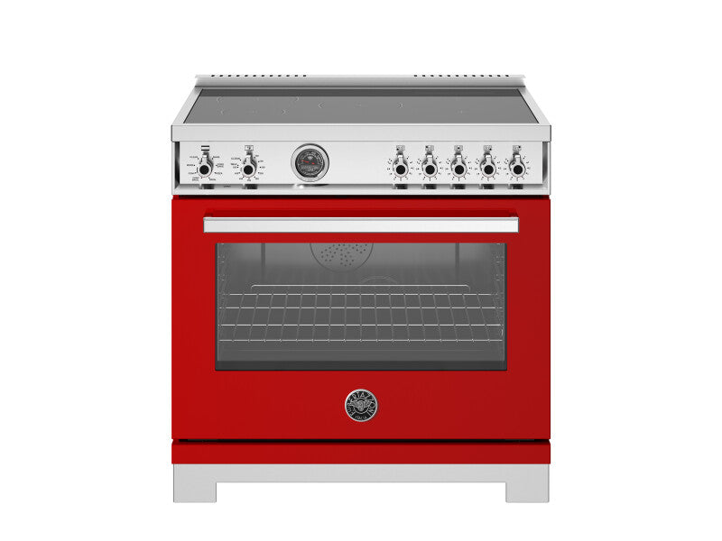 BERTAZZONI  36 inch Induction Range, 5 Heating Zones and Cast Iron Griddle, Electric Self-Clean Oven - Rosso (PRO365ICFEPROT)