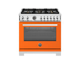 BERTAZZONI  36 inch Dual Fuel Range, 6 Brass Burners and Cast Iron Griddle, Electric Self-Clean Oven - Arancio (PRO366BCFEPART)