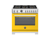 BERTAZZONI  36 inch Dual Fuel Range, 6 Brass Burners and Cast Iron Griddle, Electric Self-Clean Oven - Giallo (PRO366BCFEPGIT)