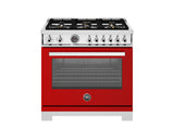 BERTAZZONI  36 inch Dual Fuel Range, 6 Brass Burners and Cast Iron Griddle, Electric Self-Clean Oven - Rosso (PRO366BCFEPROT)