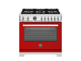 BERTAZZONI  36 inch Dual Fuel Range, 6 Brass Burners and Cast Iron Griddle, Electric Self-Clean Oven - Rosso (PRO366BCFEPROT)