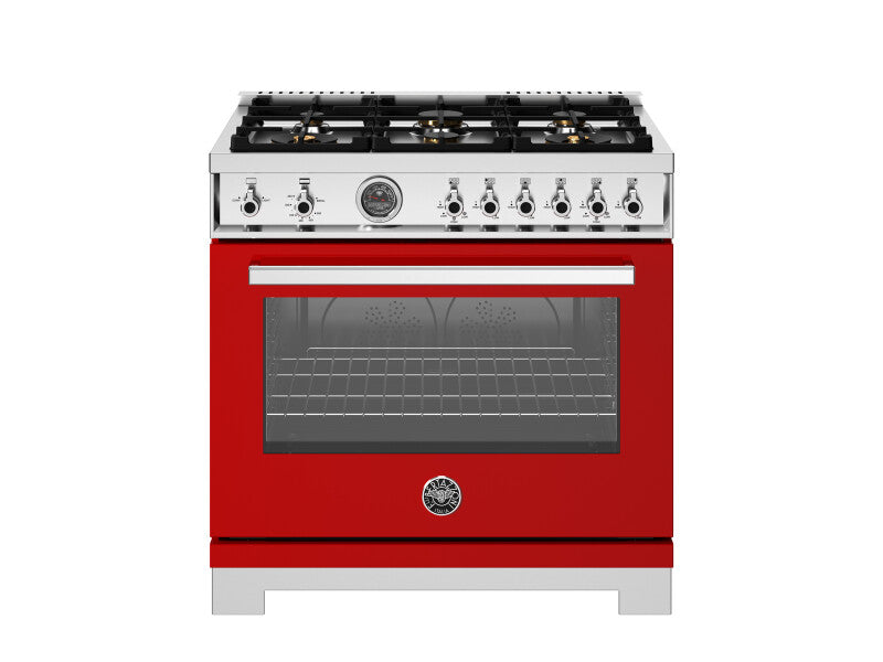 BERTAZZONI  36 inch All Gas Range, 6 Brass Burners and Cast Iron Griddle - Rosso (PRO366BCFGMROT)
