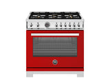 BERTAZZONI  36 inch All Gas Range, 6 Brass Burners and Cast Iron Griddle - Rosso (PRO366BCFGMROT)