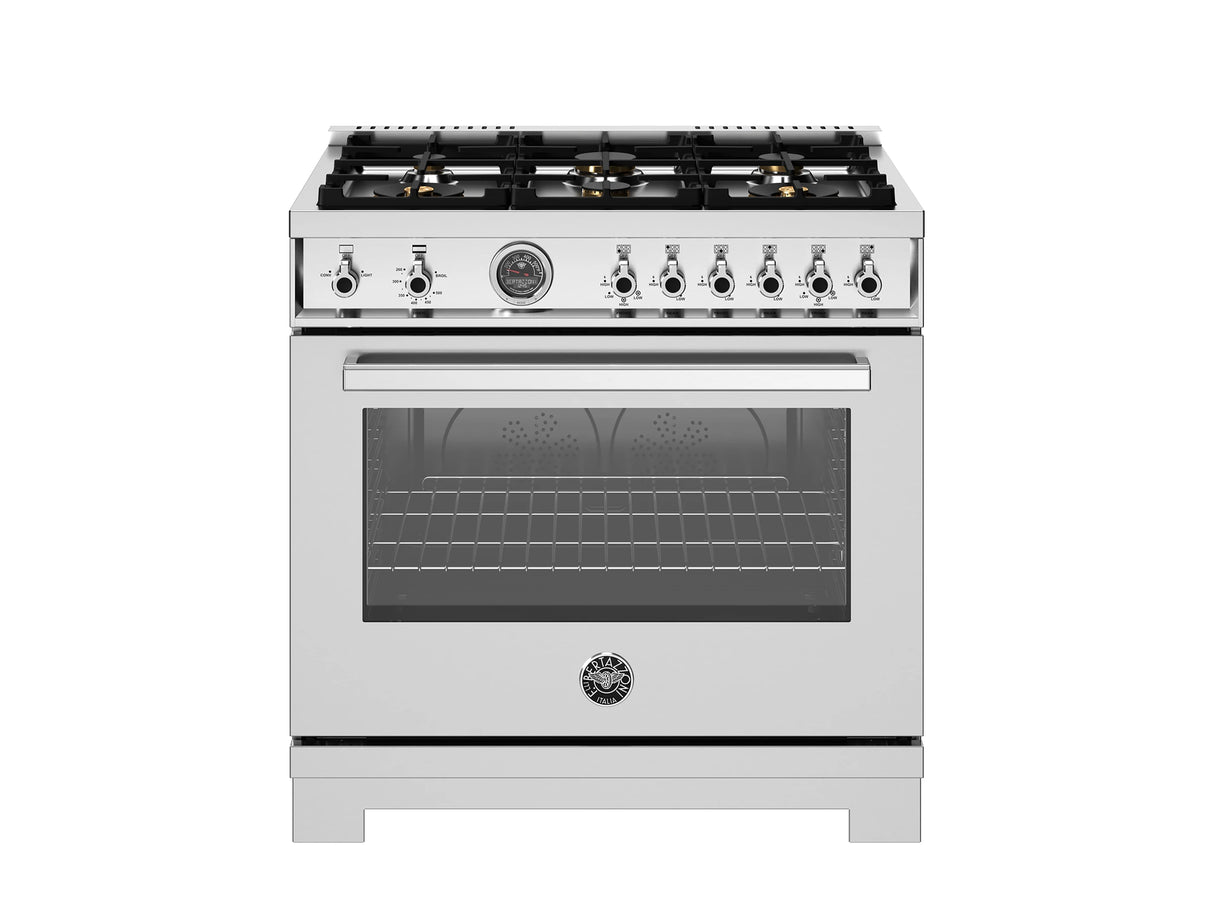 BERTAZZONI  36 inch All Gas Range, 6 Brass Burners and Cast Iron Griddle - Stainless Steel (PRO366BCFGMXT)
