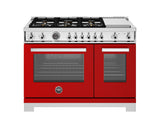 BERTAZZONI  48 inch Dual Fuel Range, 6 Brass Burners and Griddle, Electric Self-Clean Oven - Rosso (PRO486BTFEPROT)