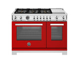 BERTAZZONI  48 inch Dual Fuel Range, 6 Brass Burners and Griddle, Electric Self-Clean Oven - Rosso (PRO486BTFEPROT)